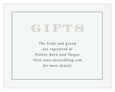 Our Streamlined Scroll Registry Cards let family and friends know where you have registered for wedding gifts.