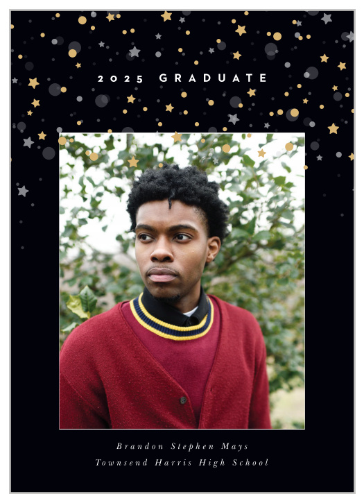 Let your friends and family know of your pivotal accomplishment with the sleek look of our Sparkling Grad Graduation Announcements.