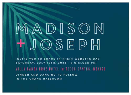 Tell your loved ones to pack their flip flops and swim trunks for your tropical wedding, using our Retro Paradise Wedding Invitations!