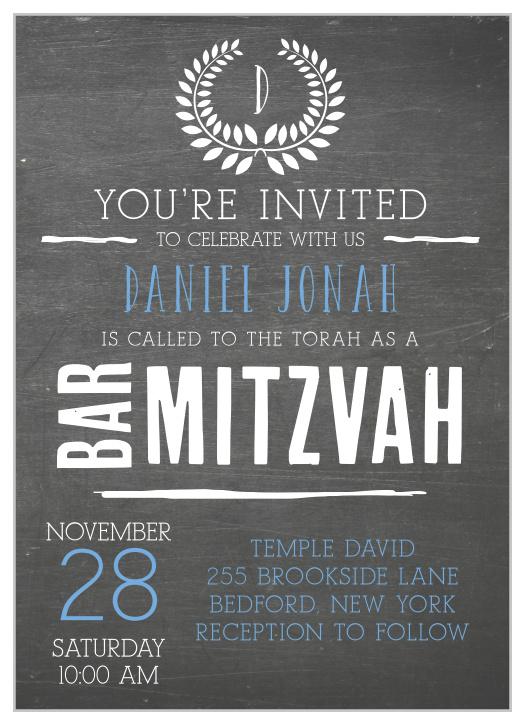 Chalk up the perfect invitation for your celebration with our Laurel Chalkboard Bar Mitzvah Invitations.