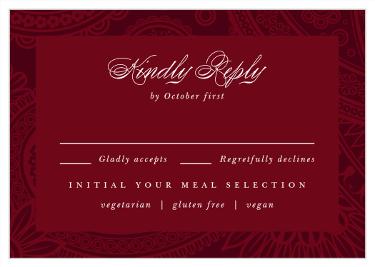 The perfect wedding needs the perfect way to get a headcount-- like our Forever Paisley Response Cards. 