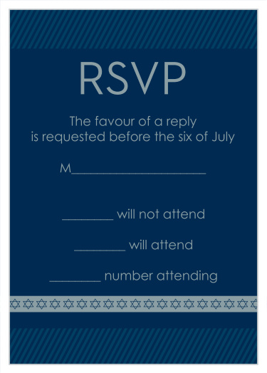 The Diagonal Stripes Bar Mitzvah RSVP cards are the perfect combination of fun and sophistication.
