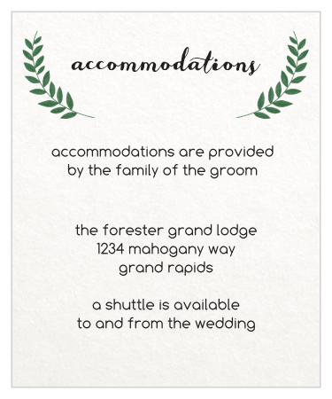 Our Vintage Wreath Accommodations Cards are a stylish, convenient way to alert your guests as to where they will be staying, while visiting for your event! 