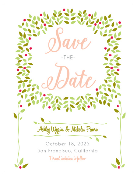 The Blushing Wreath save-the-date cards is part of the Love vs Design collection by Basic Invite.