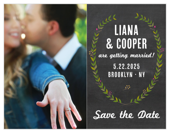 With a beautiful picture of yourselves on the left and the wedding information on the right of our Chalkboard Wreath Save-the-Date Cards, the recipients of these cards will be absolutely awestruck.