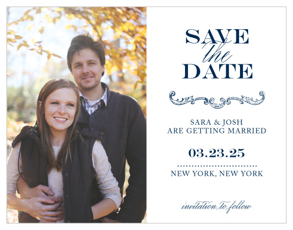 Ornate embellishments and a simple dotted line gives the Victorian Luxe Save-the-Date Cards a sumptuous feel. 