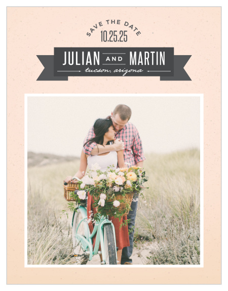 All Aboard for the wedding of your dreams!  The All Aboard Save-The-Date Cards, with their vintage photo frame and stylish ribbon, are the perfect way to announce your marriage to the ones you love most. 