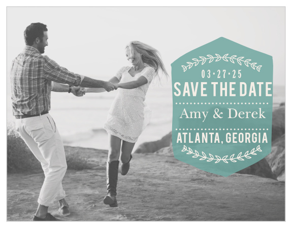 Your favorite engagement photo is the star of this design with the Just Loverly Save-the-Date Card.