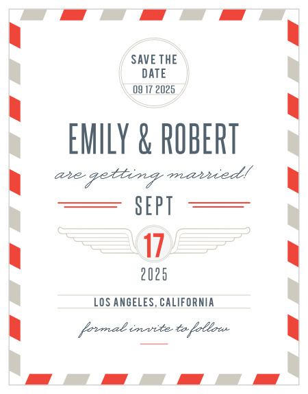 Invite friends and family to your destination wedding with the Antique Airmail Save-the-Date Magnets.