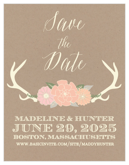 The Blooming Antlers save-the-date magnets is part of the Love vs Design collection by Basic Invite.