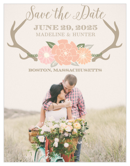 The Blooming Antlers Photo save-the-date magnets is part of the Love vs Design collection by Basic Invite.