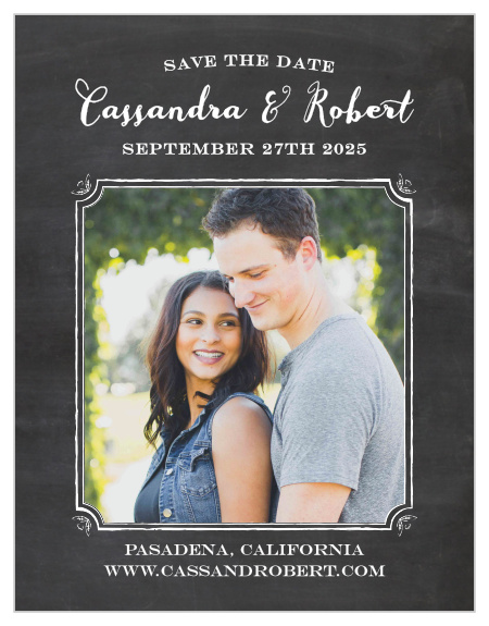 Chalkboard Frame Save-the-Date Magnets, decorated with two gorgeous typefaces and a beautiful picture of yourselves, are absolutely essential for ensuring the attendance of your guests.