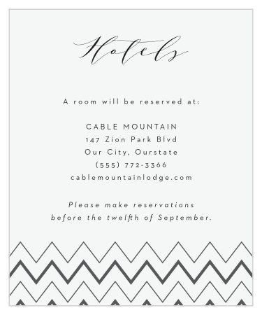 Our Chevron Ornamental Frame Accommodation Cards inform family and friends where you have booked a block of rooms.