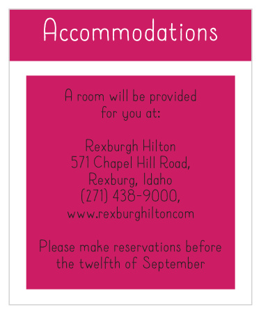 Our Uniquely Yours Accommodation Cards inform family and friends where you have booked a block of rooms.