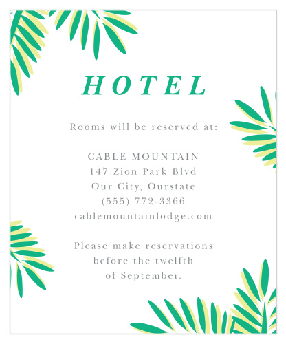 Use our Tropical Dream Accommodation Cards to let your guests know where you've arranged for them to stay while in town for your event!