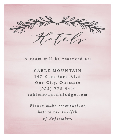 Our Watercolor Initials Accommodation Cards let out-of-town family and friends know where you have booked a block of rooms.