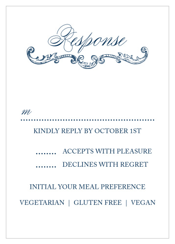 The Victorian Luxe Response Cards’ sumptuous design makes it easy to collect RSVPs.