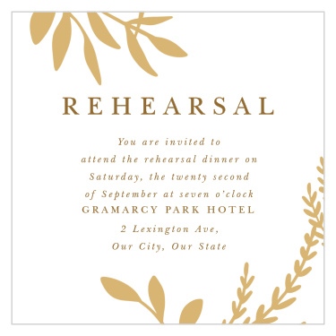 Invite your wedding guests to a complimentary pre-wedding meal to prepare for your big day, with our Autumn Leaves Rehearsal Cards!
