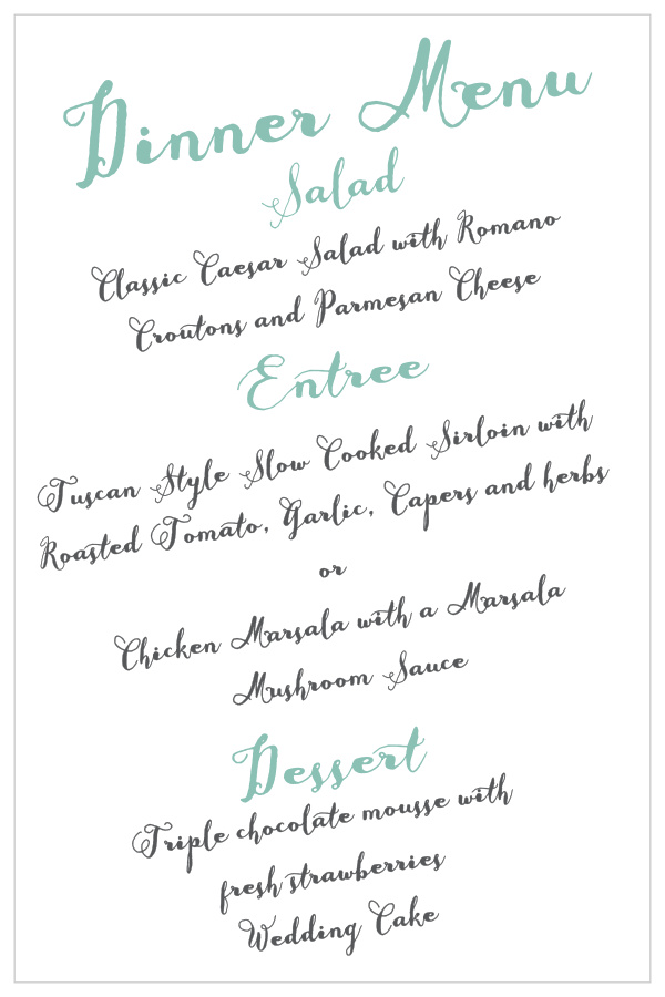 Show off your class with the Float Away wedding menu!