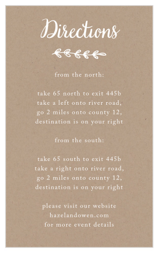 The simple country feeling of the Rustic Country direction cards perfectly compliment the matching Rustic Country invitation suite from the Love Vs. Design collection by Basic Invite.