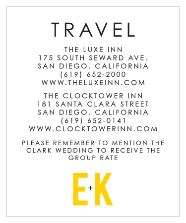 The Your Initials Accommodation cards blend in nicely with the Your Initials Invitation Suite.