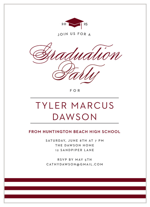 Cap & Stripes Graduation Party Invitations are a trendy yet timeless design.
