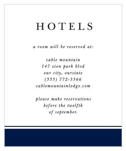 Inform out-of-town family and friends where you have booked a block of rooms withh our Calligraphic Slant Accommodation Cards.