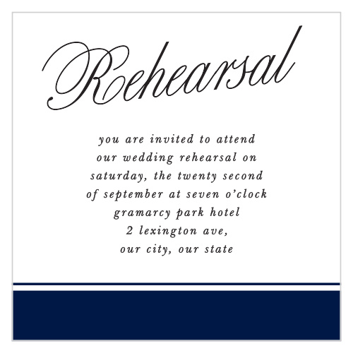 Our Calligraphic Slant Rehearsal Cards bring family and friends together the night before to ensure your wedding goes smoothly.