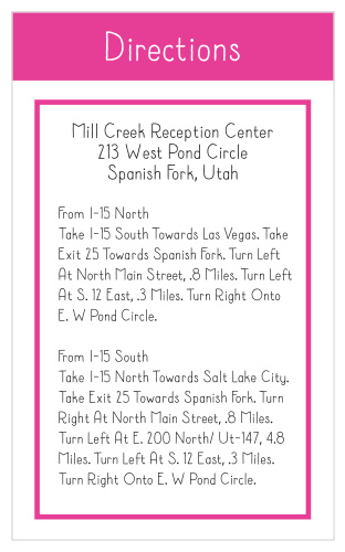 One size fits all directions card.