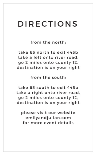 Use the Simplicity Direction Cards as a thoughtful way to ensure guests find your venue.