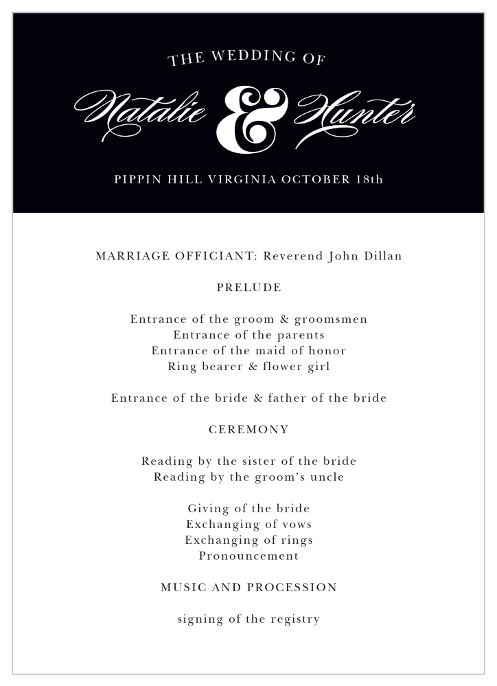 Minimal Ampersand Wedding Programs