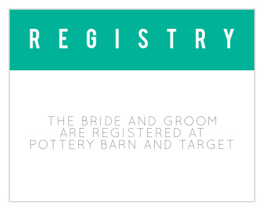 Pure elegance in it's simplicity, the bold stripes of our Scrolls and Scallops registry card is the perfect accessory for the Scrolls and Scallops invitation's bold stylings. Customize the colors and fonts of this registry card to match your invite and your style perfectly.