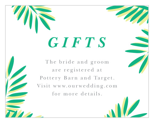 Include our Tropical Dream Registry Cards in your wedding suite to easily let your guests know where they can find your gift wishlists!