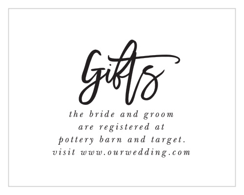 Include our Sweet Simplicity Registry Cards in your wedding suite to conveniently let your guests know where they can find your gift wishlists!