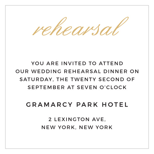 The beautiful fonts of the Typography Foil invitation are the same beautiful fonts you will find on the enclosure cards. Include the details of your wedding day, travel information, accommodations, and any other additional information!