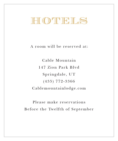 This simple accommodation card goes perfectly with the invitation. It’s stylish font and clean layout makes it easy to inform your guest of your wedding details!