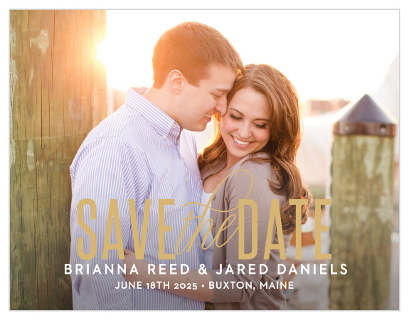 The Traditional Script Foil Save The Date is a simple yet tasteful way to share your important information with your friends and family. Keep the focus on you with a perfect picture to show your guests your love. Customize the colors and font to fit your personality. 