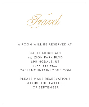 Give your guests all your info on travel, hotels, and additional info with this Traditional Script Foil accommodation card. This invitation suite will give your guests a great first impression!