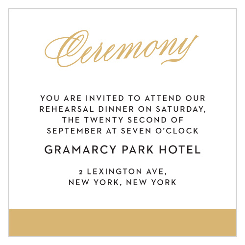 The Statement Script Foil invitation suite definitely makes a statement. All of the enclosure cards add a great touch. Fill your guests in with all your wedding day details!