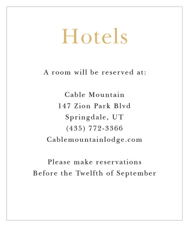 The Sophisticated Typography Foil  Accommodation card is a wonderful addition to your invitation. Spruce it up by changing the colors or keep it simple with the black and white. 
