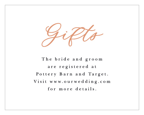 Inform family and friends where you would like your wedding gifts from when you send out our Fading Photo Registry Cards.