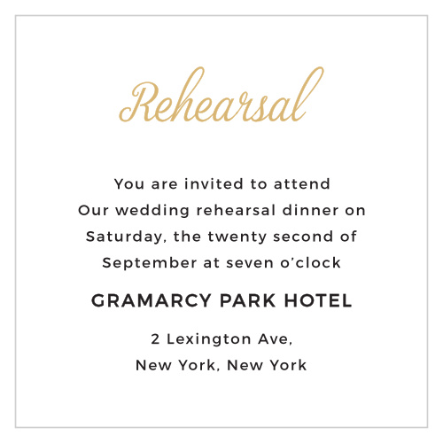 Inform your guests of all the important details by ordering enclosure cards to match your invitation. The Script Emblem Foil Ceremony card is the perfect addition! It allows your guests to know all the necessary details of your big day.