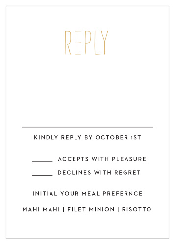 The Rustic Type Foil Response Card is a great way to ask for a reply from your guests.