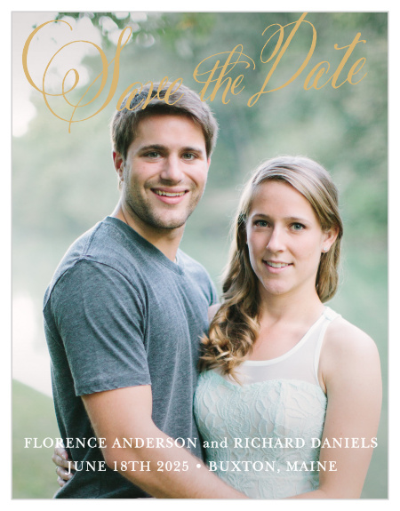 The Romantic Calligraphy Foil save-the-date is the perfect addition to this beautiful invitation suite. It's simple yet classy and will make your guests anxious to attend. 