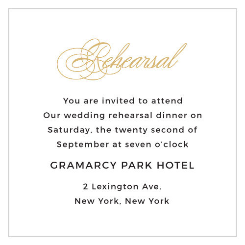 Ensure that all the proper guests arrive at your ceremony or rehearsal on time with the Charmed Monogram Foil Ceremony Cards.