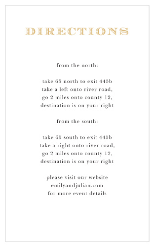 Whether your event is close to home or somewhere abroad, the Cheri Foil Directions Cards are a thoughtful way to aid your guests find your chosen venue.