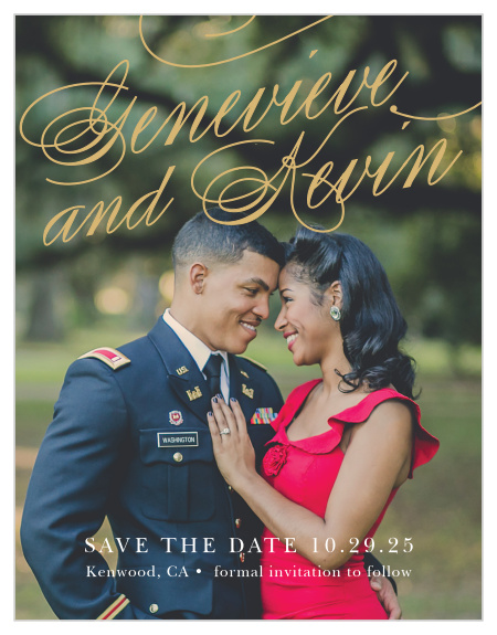 The Glamorous Typography Foil Save-the-Date card is sure to be a hit with your guests. Putting your picture at the focus will charm your guests and excite them to attend your big day! 