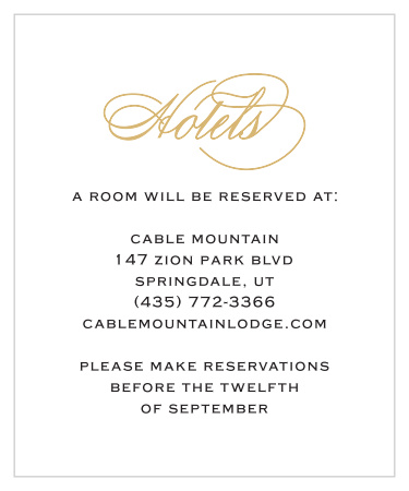 The Glamorous Typography Foil Accommodation card is an attractive addition to your invitation. Keep it simple with the black and white or customize it to fit your wedding theme. 