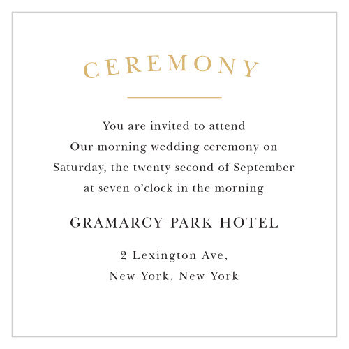 When all is said and done, the actual wedding ceremony is the most important part of the wedding so make sure the most important people get there with the Elegant Vintage Foil Ceremony Cards!