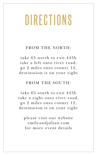 The Destination Weekend Foil Direction Cards is a simple and stylish way to aid your guests in finding their way to your venue.